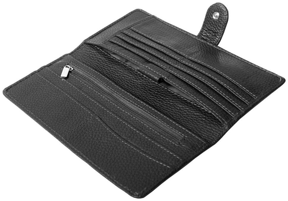 Гаманець органайзер із зернистої шкіри на кнопці Vip Collection 102607 (чорний) фото №3 Гаманець органайзер із зернистої шкіри на кнопці Vip Collection 102607 (чорний) modnotak фото №3
