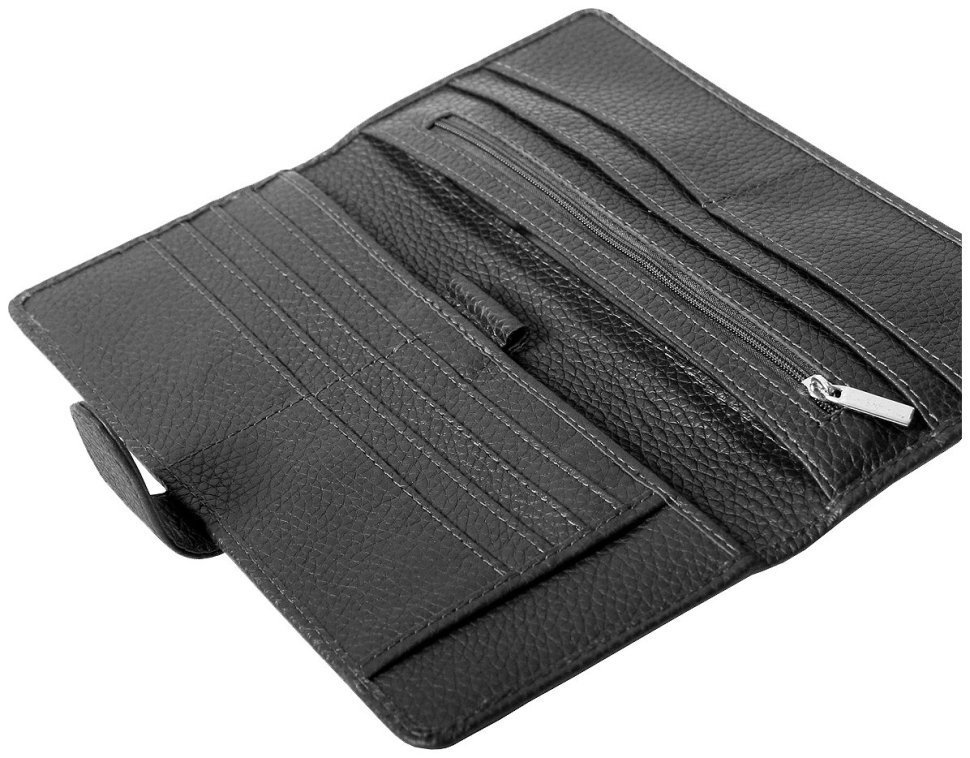 Гаманець органайзер із зернистої шкіри на кнопці Vip Collection 102607 (чорний) фото №4 Гаманець органайзер із зернистої шкіри на кнопці Vip Collection 102607 (чорний) modnotak фото №4