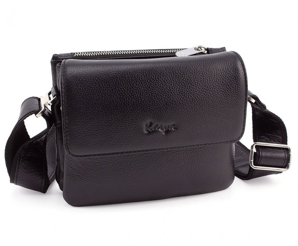 Кожаная мужская сумка черного цвета через плечо KARYA (0637-45)