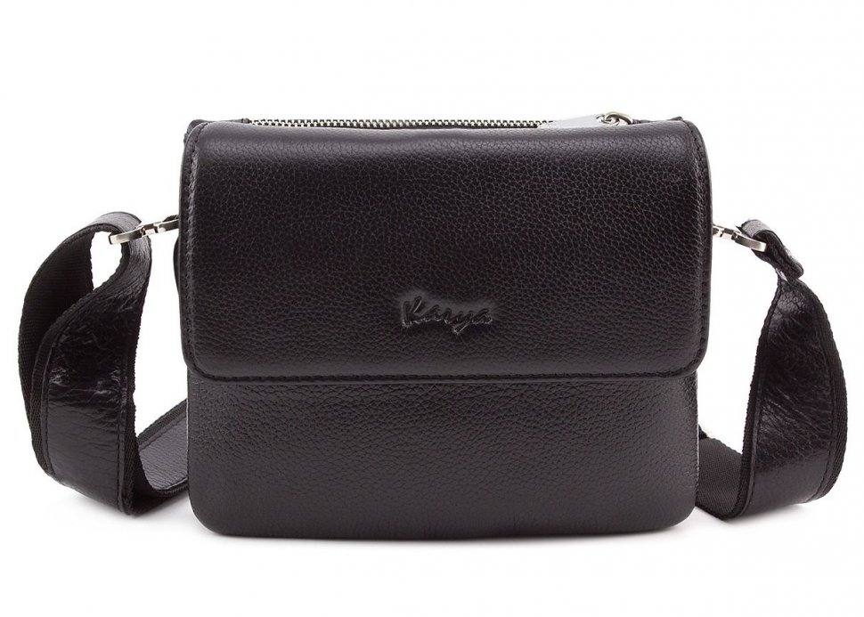 Кожаная мужская сумка черного цвета через плечо KARYA (0637-45)