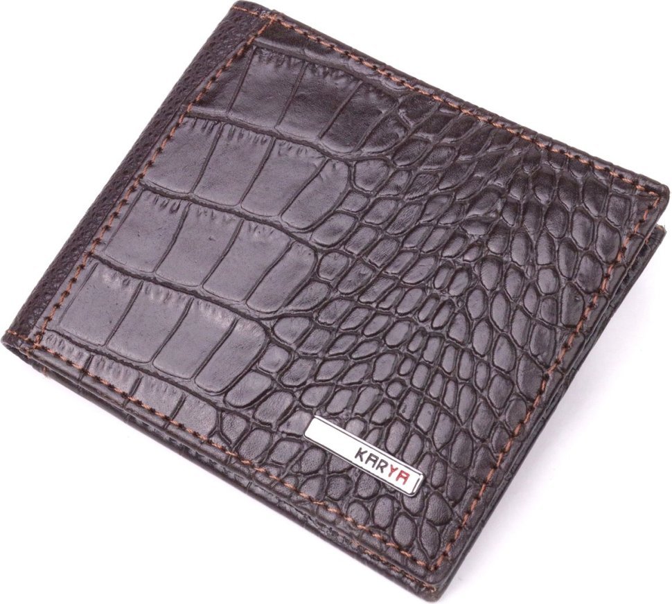 Мужской зажим для купюр из натуральной кожи под крокодила с монетницей KARYA (2421405) modnotak фото №1