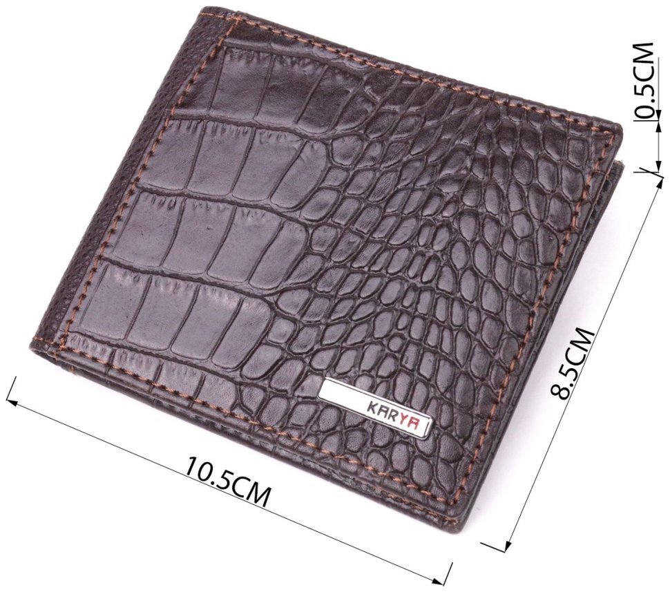 Мужской зажим для купюр из натуральной кожи под крокодила с монетницей KARYA (2421405) modnotak фото №10