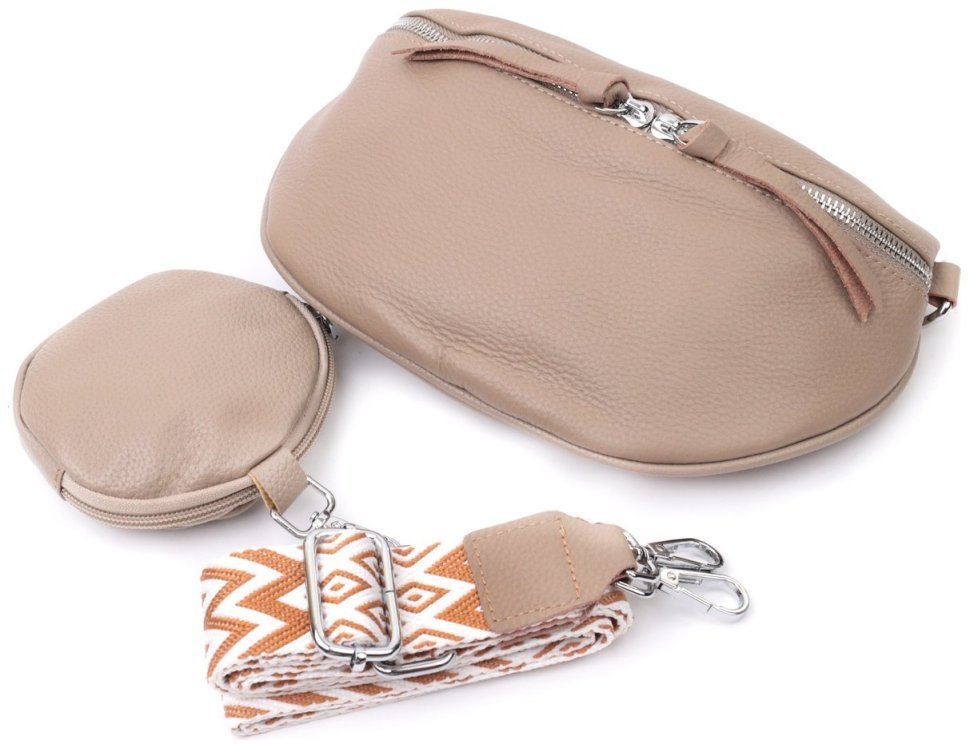 Женская кожаная сумка с мини-кошельком через плечо Vintage 22663 Бежевая modnotak фото №8