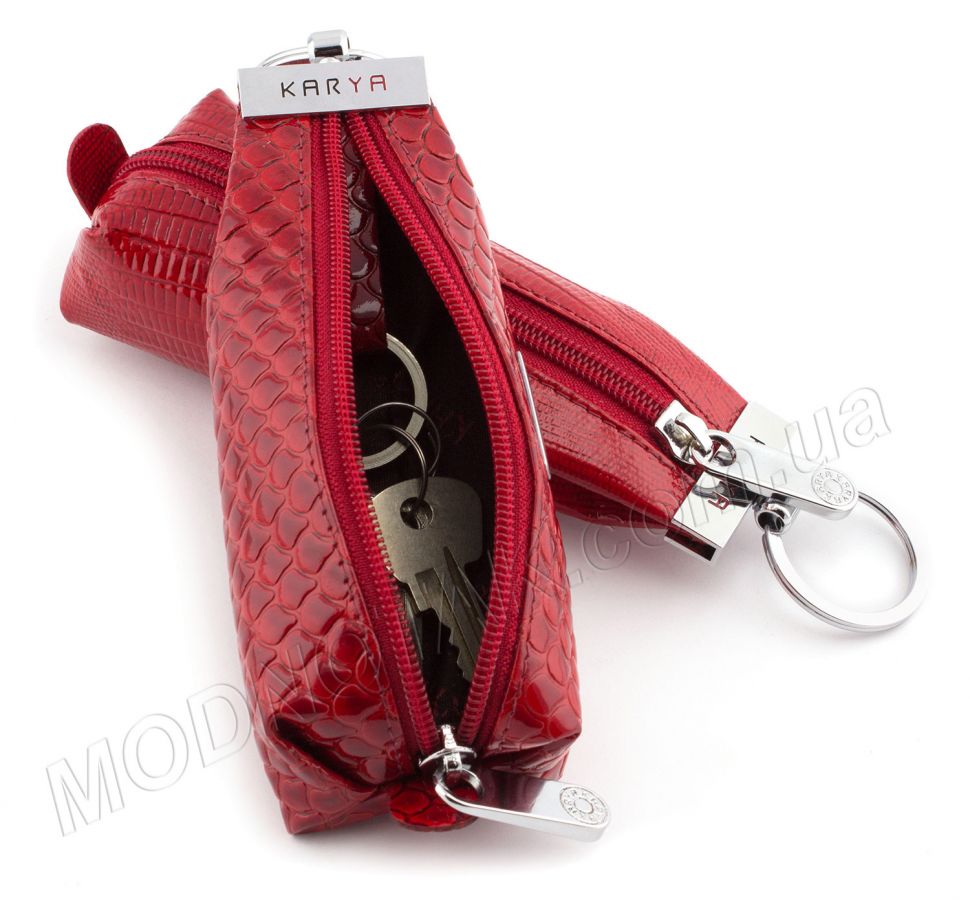 Оригінальна шкіряна ключниця червоного кольору з тисненням краплі - KARYA (40004)