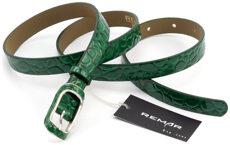 Узкий женский лаковый ремень с фактурой под рептилию Remar 21202 (зеленый) фото №3 Узкий женский лаковый ремень с фактурой под рептилию Remar 21202 (зеленый) modnotak фото №3