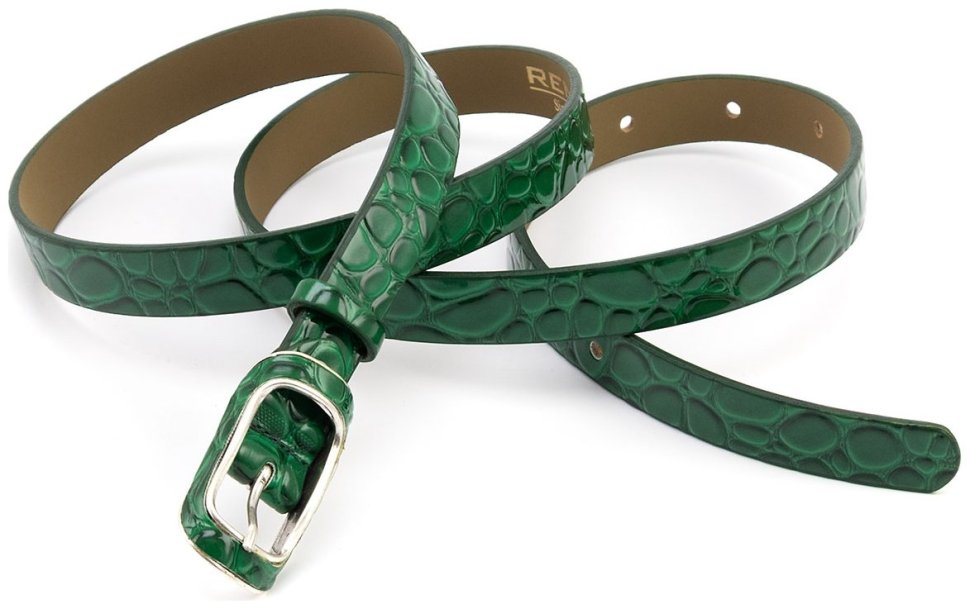 Узкий женский лаковый ремень с фактурой под рептилию Remar 21202 (зеленый) фото №4 Узкий женский лаковый ремень с фактурой под рептилию Remar 21202 (зеленый) modnotak фото №4