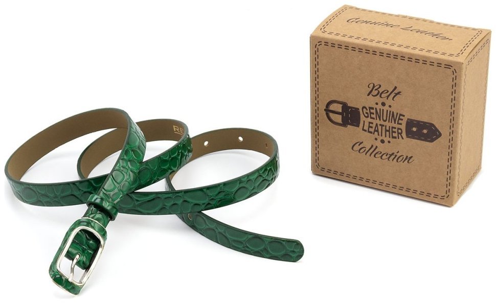 Узкий женский лаковый ремень с фактурой под рептилию Remar 21202 (зеленый) фото №5 Узкий женский лаковый ремень с фактурой под рептилию Remar 21202 (зеленый) modnotak фото №5