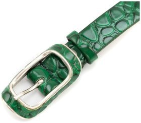 Узкий женский лаковый ремень с фактурой под рептилию Remar 21202 (зеленый)