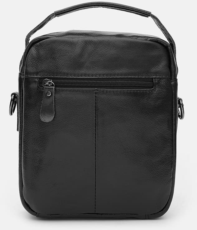 Чоловіча шкіряна сумка-барсетка насиченого чорного кольору на блискавці Keizer (21882)