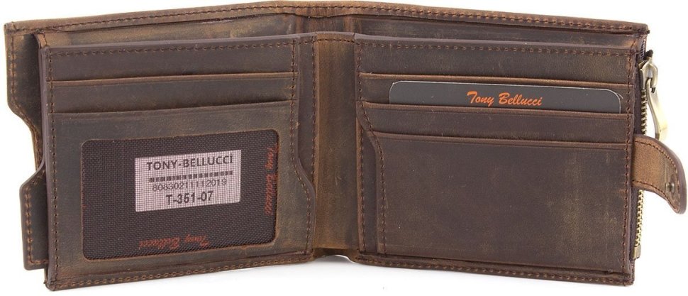 Кожаное портмоне коричневого цвета с винтажным эффектом Tony Bellucci (10698)