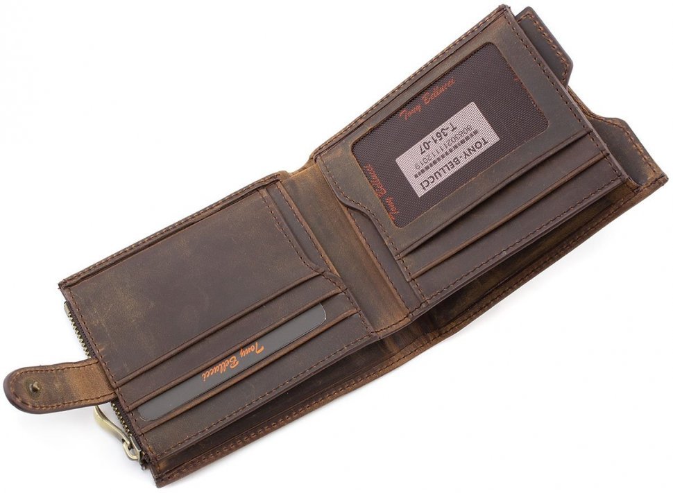 Кожаное портмоне коричневого цвета с винтажным эффектом Tony Bellucci (10698)