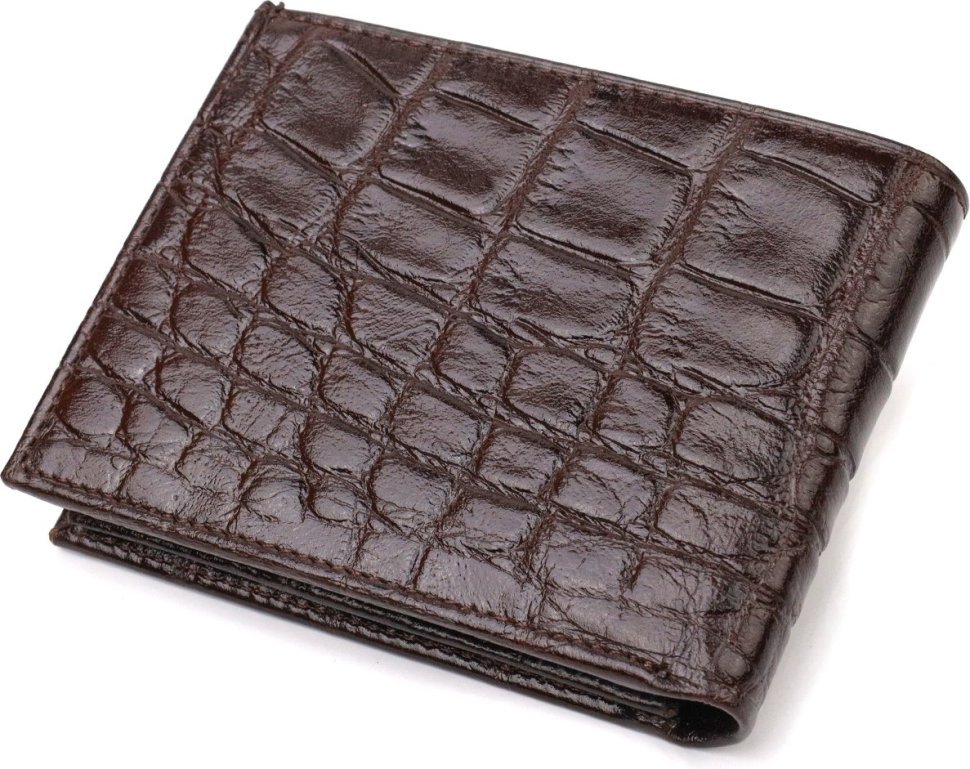 Мужское портмоне темно-коричневого цвета из натуральной кожи с тиснением под крокодила CANPELLINI (2421943)