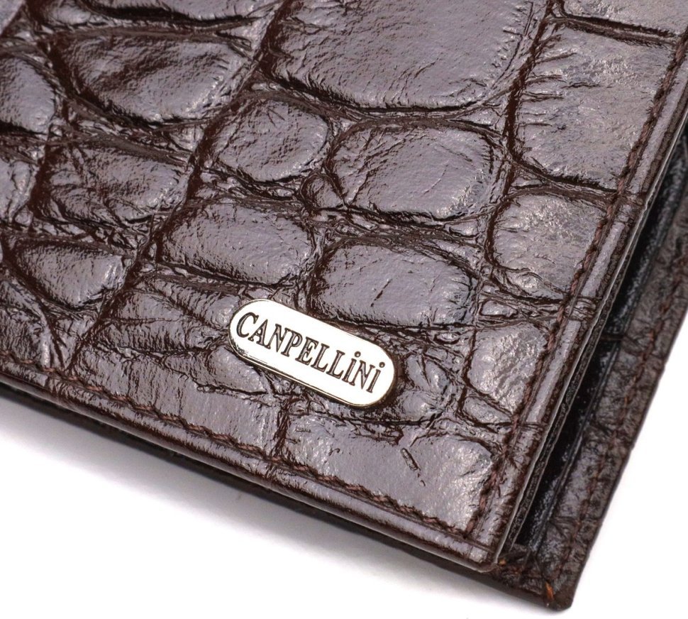 Мужское портмоне темно-коричневого цвета из натуральной кожи с тиснением под крокодила CANPELLINI (2421943)