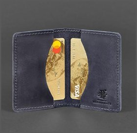 Синий картхолдер ручной работы из винтажной кожи с рисунком под карбон BlankNote (12998)