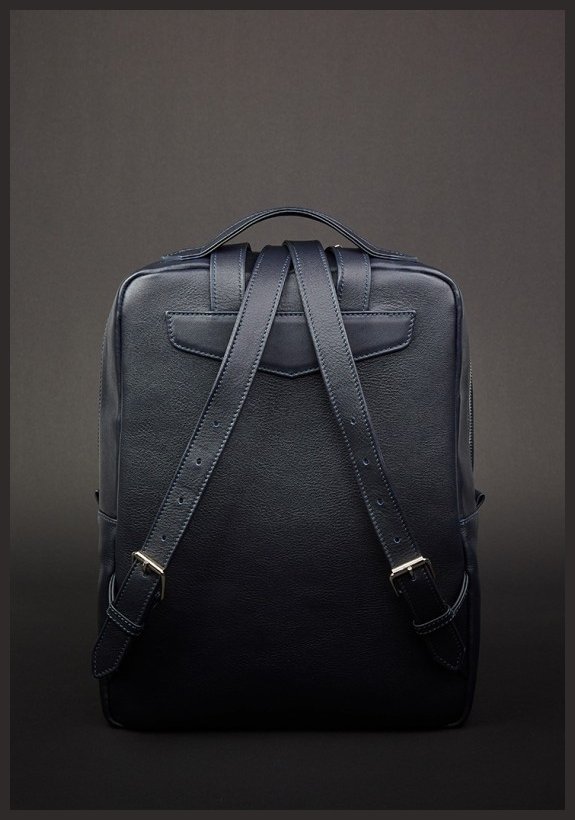 Кожаный рюкзак на молнии в темно-синем цвете BlankNote Cooper (12835)