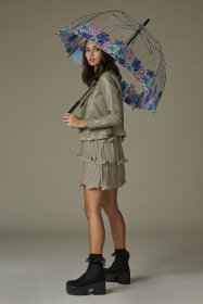 Зонт-трость женский Fulton Birdcage-2 L042 Moody Rose (Трость, механика, прозрачный с принтом цветка розы) 93907