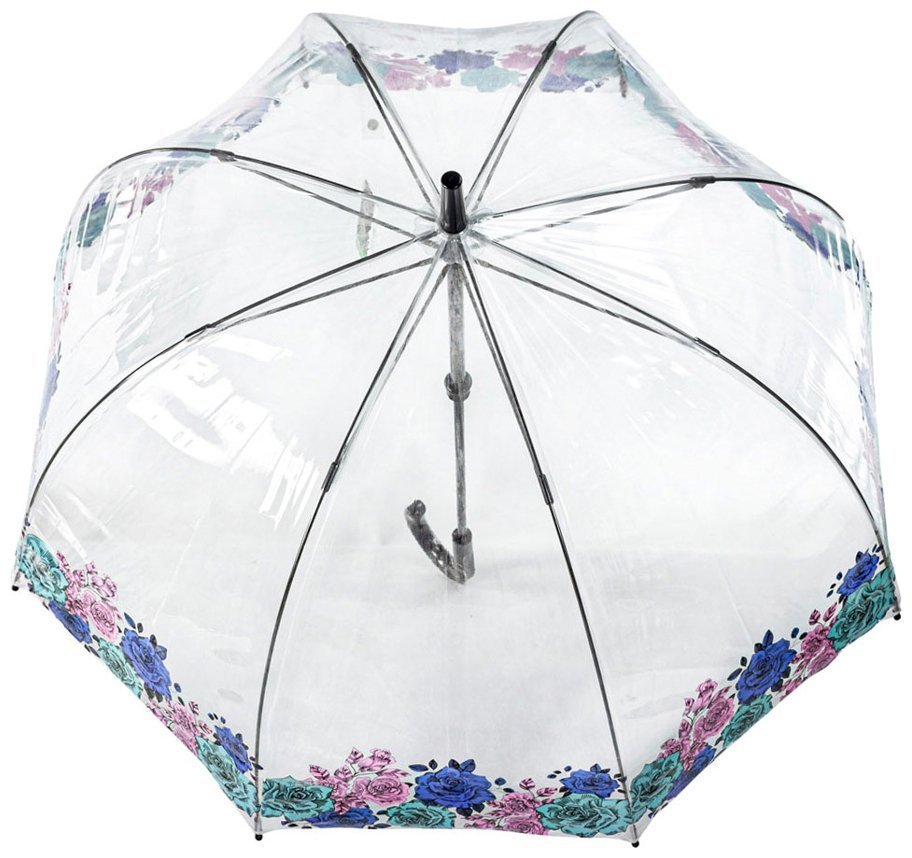 Зонт-трость женский Fulton Birdcage-2 L042 Moody Rose (Трость, механика, прозрачный с принтом цветка розы) 93907 modnotak фото №4
