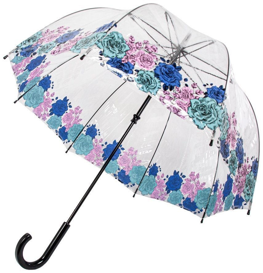 Зонт-трость женский Fulton Birdcage-2 L042 Moody Rose (Трость, механика, прозрачный с принтом цветка розы) 93907 modnotak фото №5