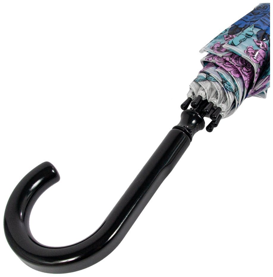 Зонт-трость женский Fulton Birdcage-2 L042 Moody Rose (Трость, механика, прозрачный с принтом цветка розы) 93907 modnotak фото №7