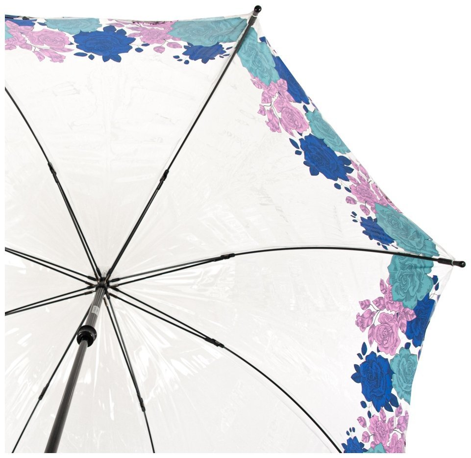 Зонт-трость женский Fulton Birdcage-2 L042 Moody Rose (Трость, механика, прозрачный с принтом цветка розы) 93907 modnotak фото №8