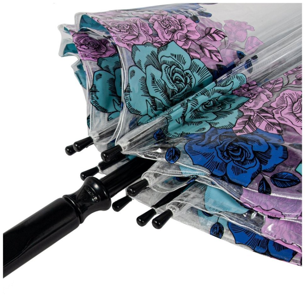 Зонт-трость женский Fulton Birdcage-2 L042 Moody Rose (Трость, механика, прозрачный с принтом цветка розы) 93907 modnotak фото №9