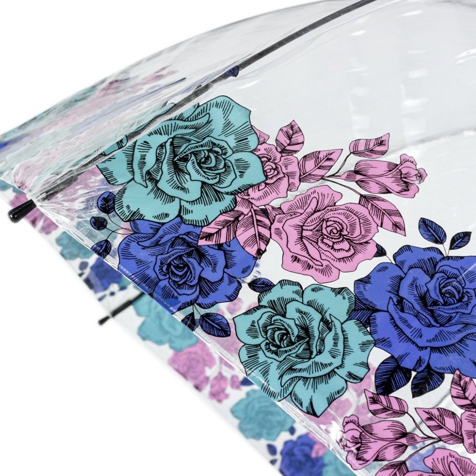 Зонт-трость женский Fulton Birdcage-2 L042 Moody Rose (Трость, механика, прозрачный с принтом цветка розы) 93907 modnotak фото №11