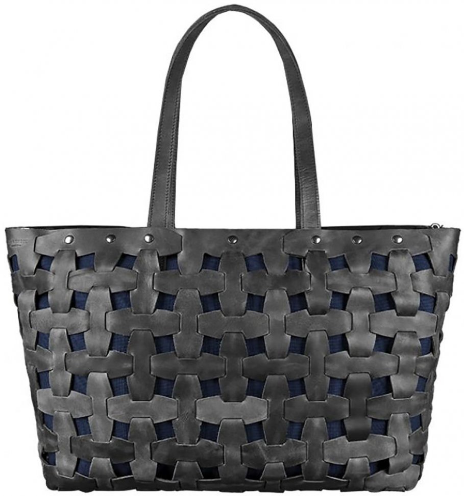 Молодежная плетеная сумка черного цвета из кожи в винтажном стиле BlankNote Пазл Xl (12779)