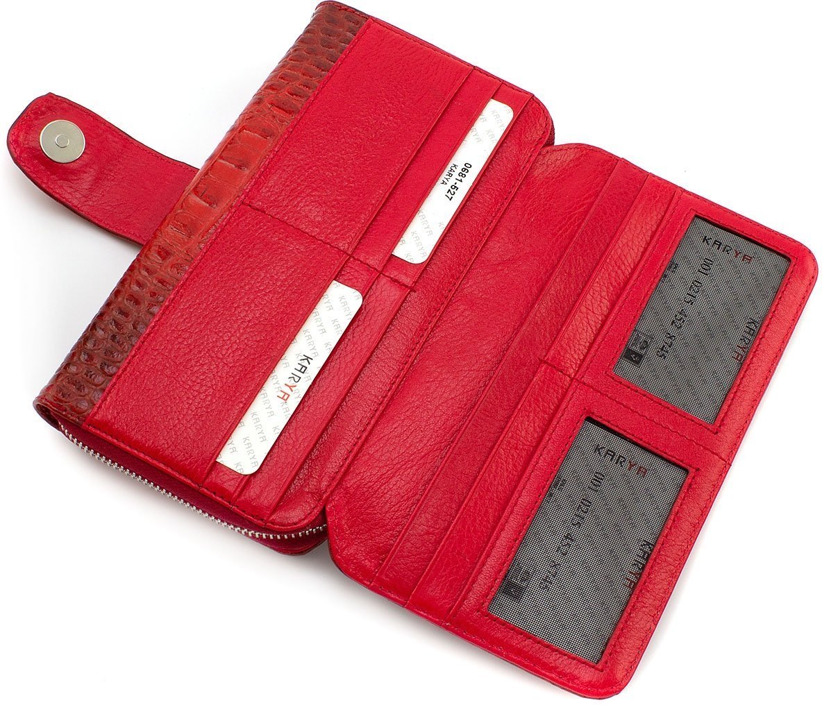 Женский кожаный кошелек-клатч красного цвета с фактурой под рептилию KARYA (19967)