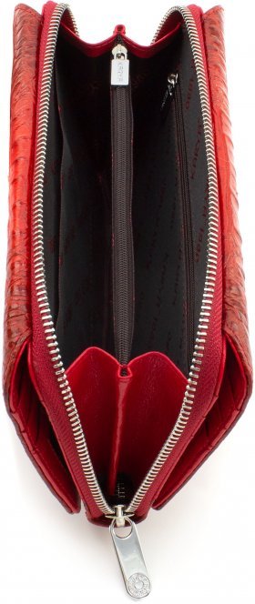 Женский кожаный кошелек-клатч красного цвета с фактурой под рептилию KARYA (19967) - 2
