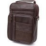 Вертикальная мужская кожаная сумка-барсетка коричневого цвета на плечо Vintage (20436) - 1