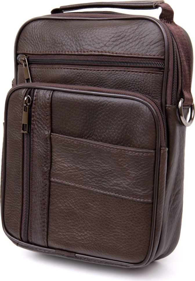 Вертикальна чоловіча шкіряна сумка-барсетка коричневого кольору на плече Vintage (20436)