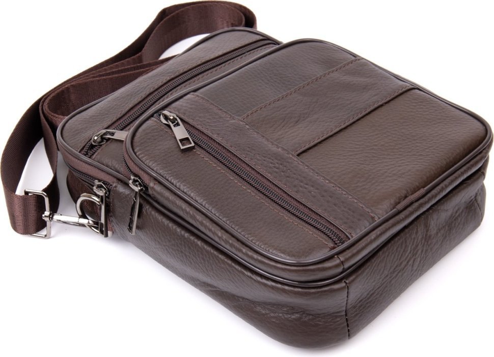 Вертикальна чоловіча шкіряна сумка-барсетка коричневого кольору на плече Vintage (20436)