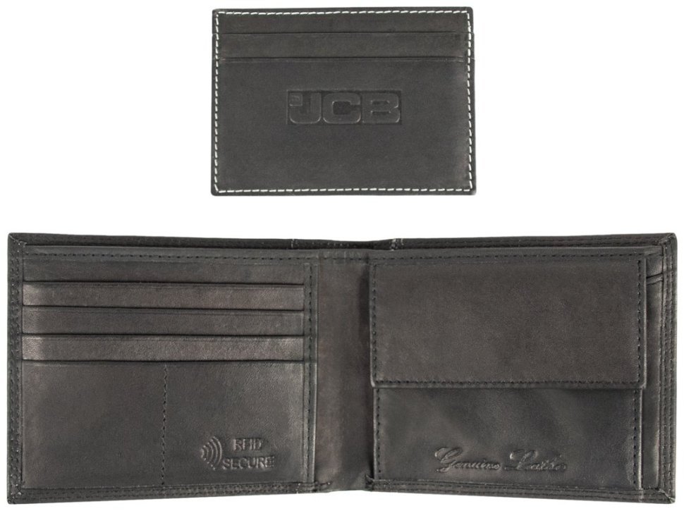 Мужское кожаное портмоне без застежки с RFID-защитой черного цвета JCB NC52MN 94307 с блоком под карты modnotak фото №3