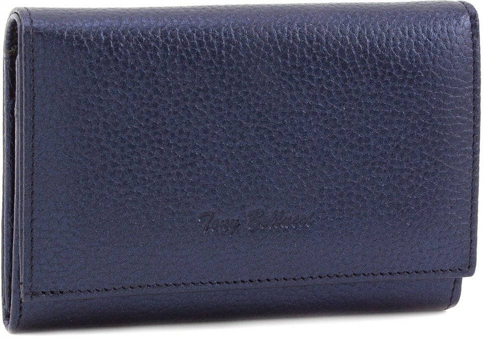 Классический кошелек темно-синего цвета на кнопке Tony Bellucci (10760)