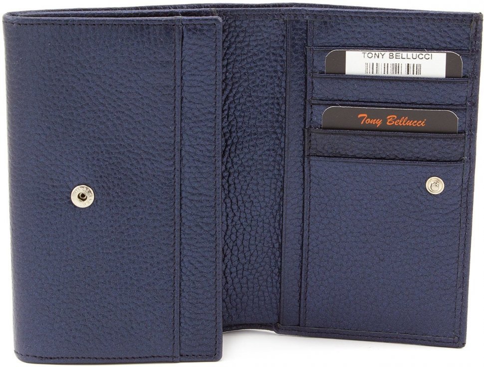 Классический кошелек темно-синего цвета на кнопке Tony Bellucci (10760)