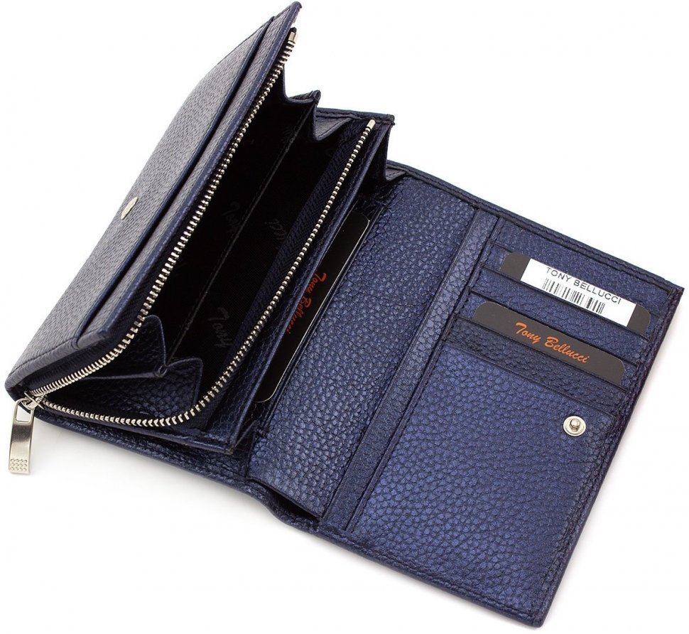 Класичний гаманець темно-синього кольору на кнопці Tony Bellucci (10760)