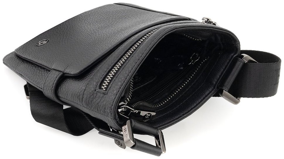 Мужская повседневная кожаная сумка через плечо H.T Leather 94507 черного цвета modnotak фото №12
