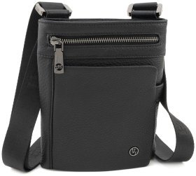 Мужская повседневная кожаная сумка через плечо H.T Leather 94507 черного цвета