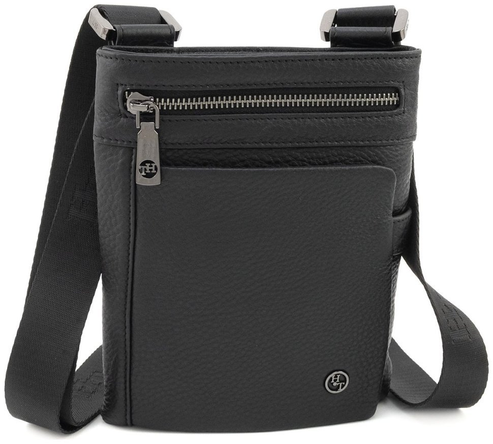 Мужская повседневная кожаная сумка через плечо H.T Leather 94507 черного цвета modnotak фото №1