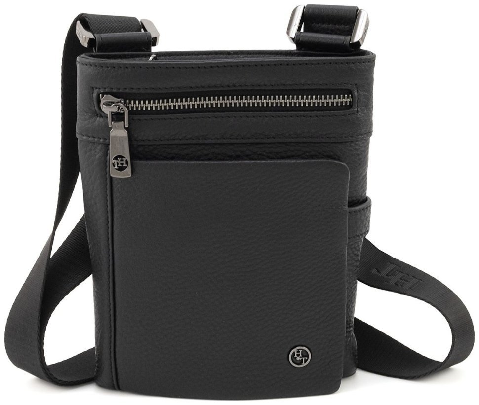 Мужская повседневная кожаная сумка через плечо H.T Leather 94507 черного цвета modnotak фото №5
