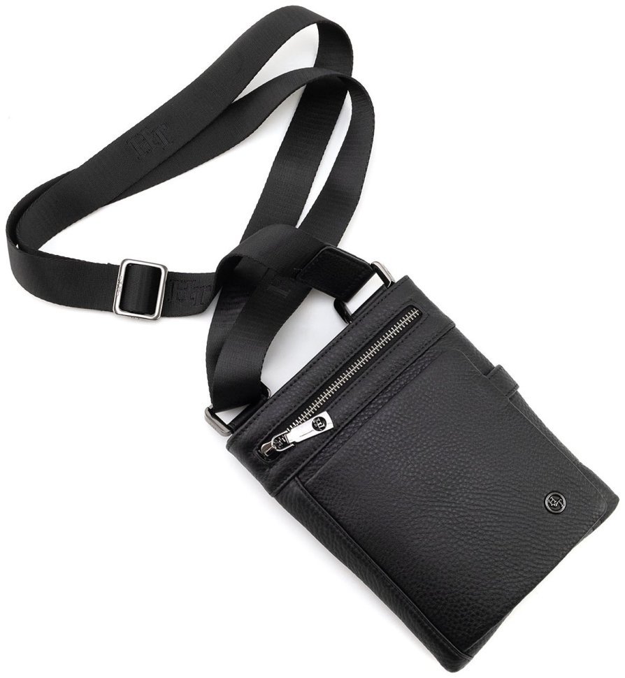 Мужская повседневная кожаная сумка через плечо H.T Leather 94507 черного цвета modnotak фото №6
