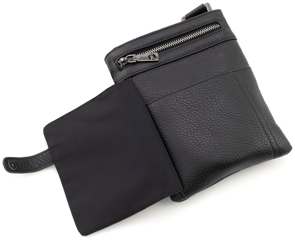 Мужская повседневная кожаная сумка через плечо H.T Leather 94507 черного цвета modnotak фото №9