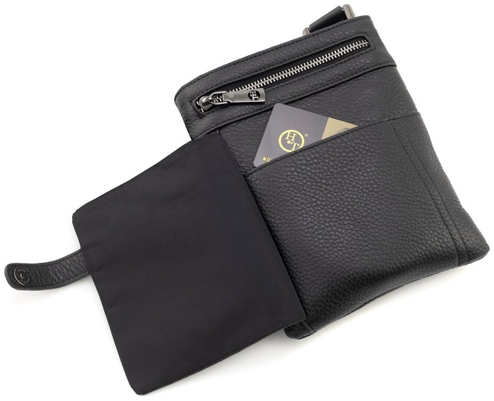 Мужская повседневная кожаная сумка через плечо H.T Leather 94507 черного цвета modnotak фото №10