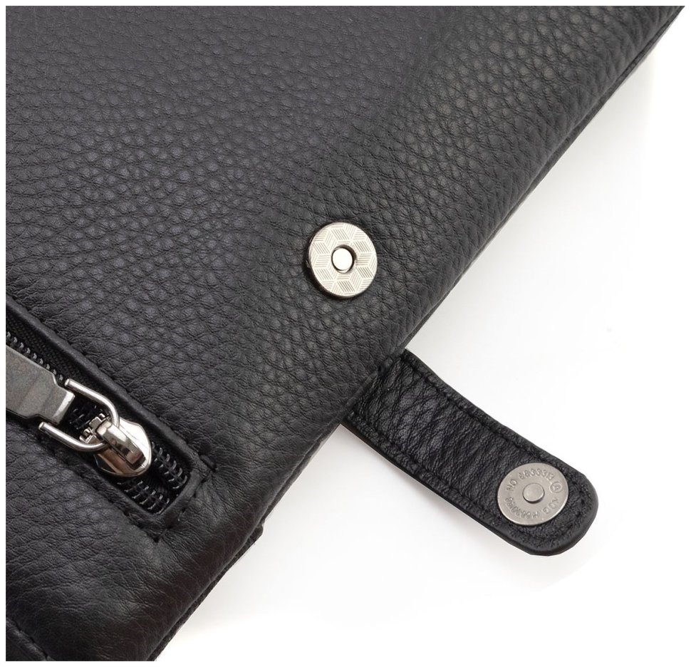Мужская повседневная кожаная сумка через плечо H.T Leather 94507 черного цвета modnotak фото №8