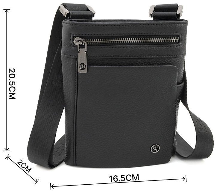 Мужская повседневная кожаная сумка через плечо H.T Leather 94507 черного цвета modnotak фото №3