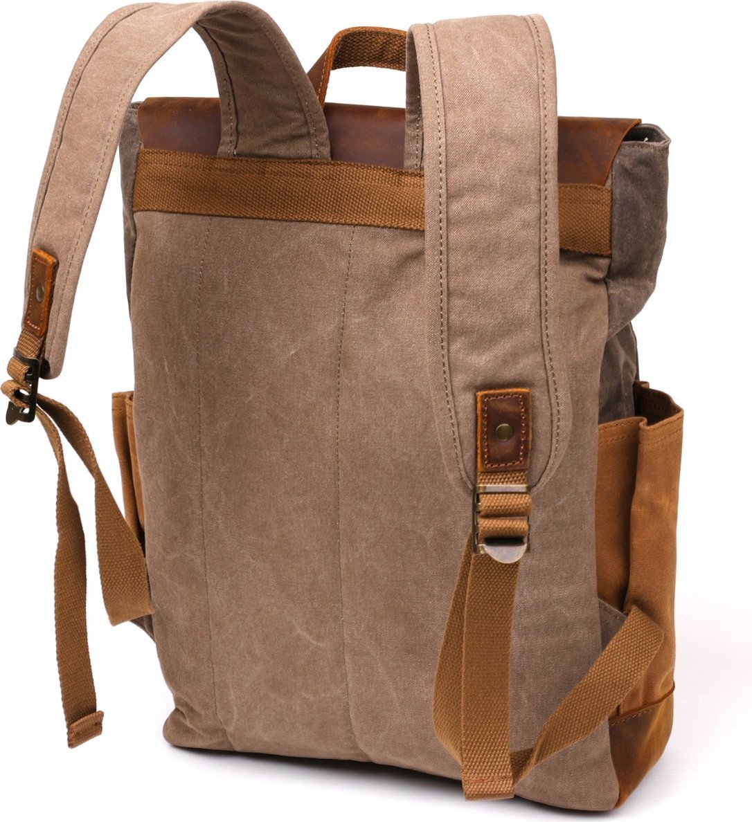 Світло-сірий текстильний рюкзак з боковими кишенями canvas Vintage