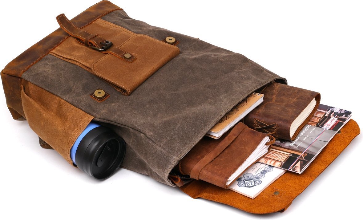 Світло-сірий текстильний рюкзак з боковими кишенями canvas Vintage