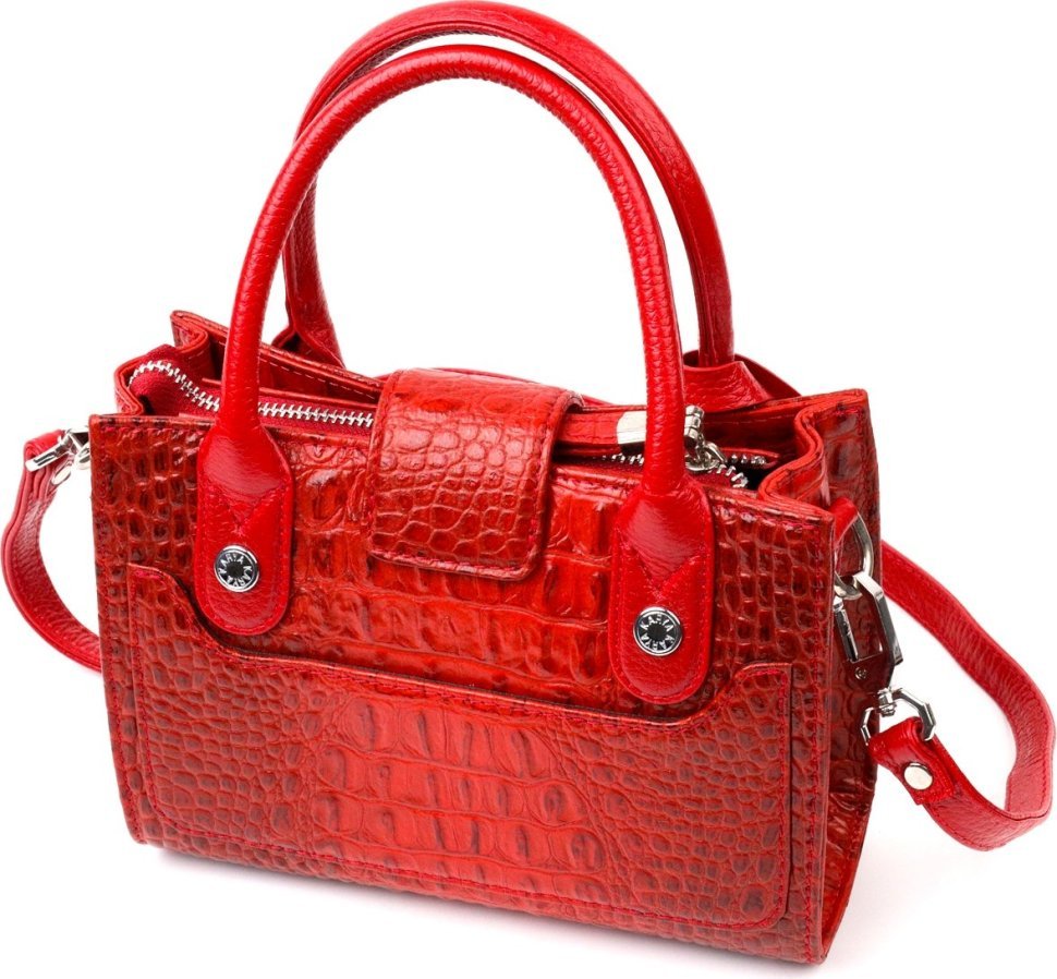 Компактна червона сумка жіноча з натуральної шкіри під крокодила KARYA (2420893)