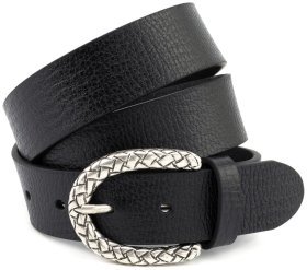 Жіночий шкіряний ремінь із пряжкою у вигляді плетіння Gherardini 40827 Італія, колір чорний