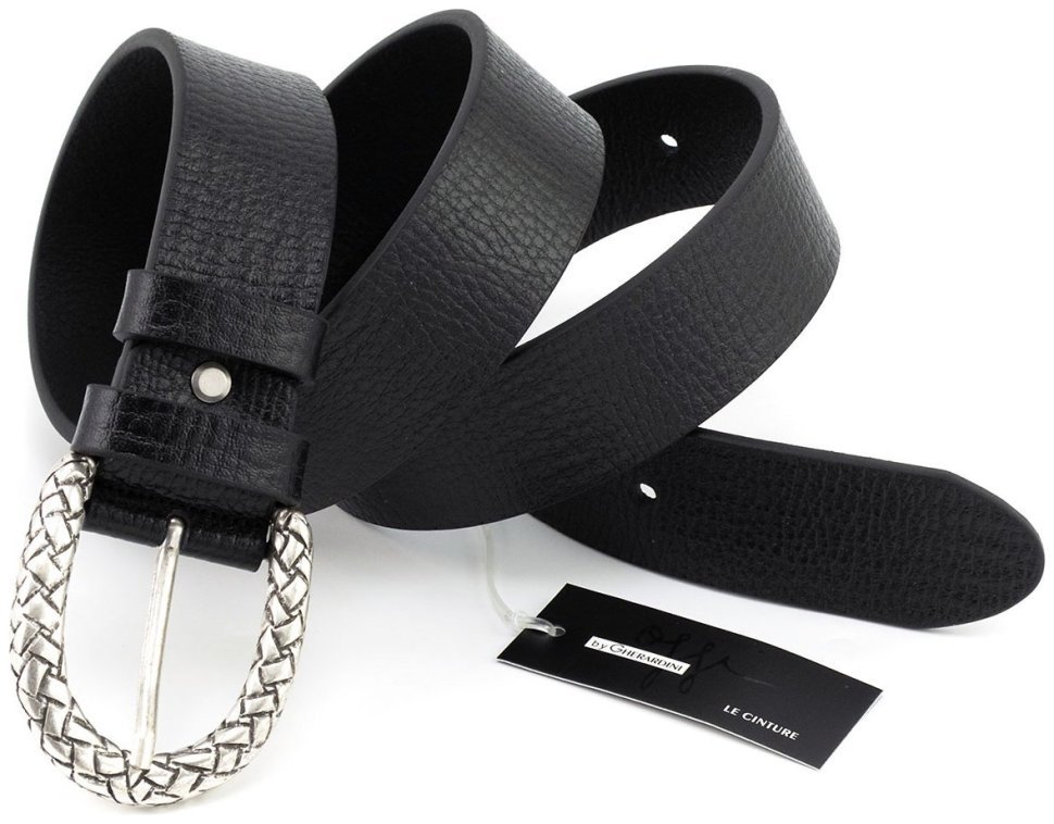 Женский кожаный ремень с пряжкой в виде плетения Gherardini 40827 Италия, цвет черный фото №3 Женский кожаный ремень с пряжкой в виде плетения Gherardini 40827 Италия, цвет черный modnotak фото №3